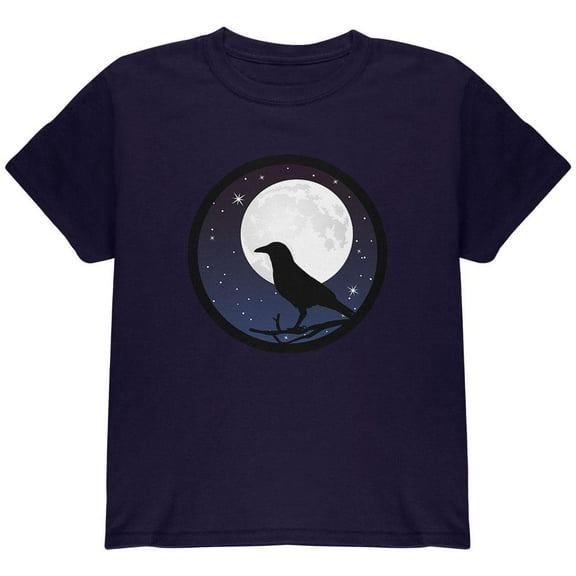 Raven Crow Moon Night Sky Silhoutte Youth T Shirt Navy YXL