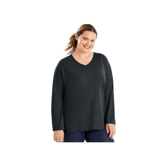 Just My Size Women's Long-Sleeve V-Neck 100% Cotton T-Shirt, Style OJ043