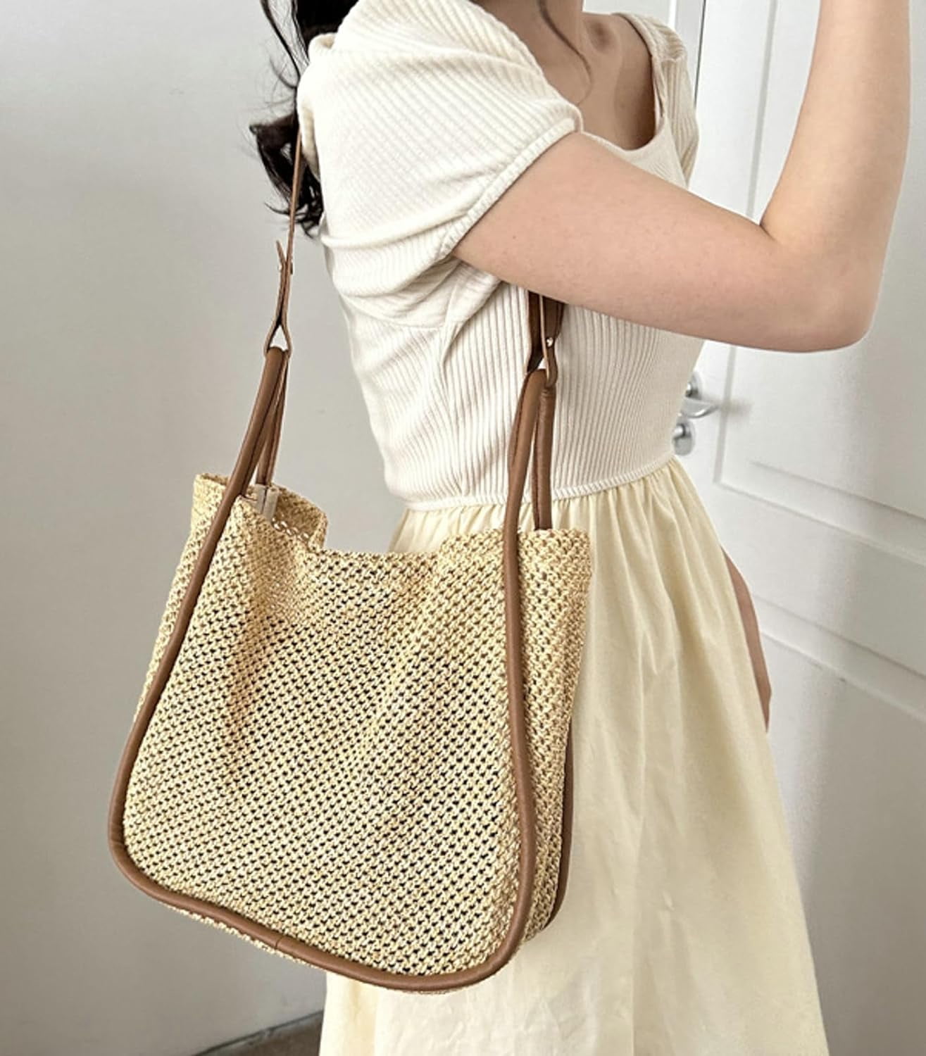 Zhengup Beach Bags for Women Crochet Woven Tote Bag Large Travel Shoulder Handbag Bag Beach Purse Mesh Hollow