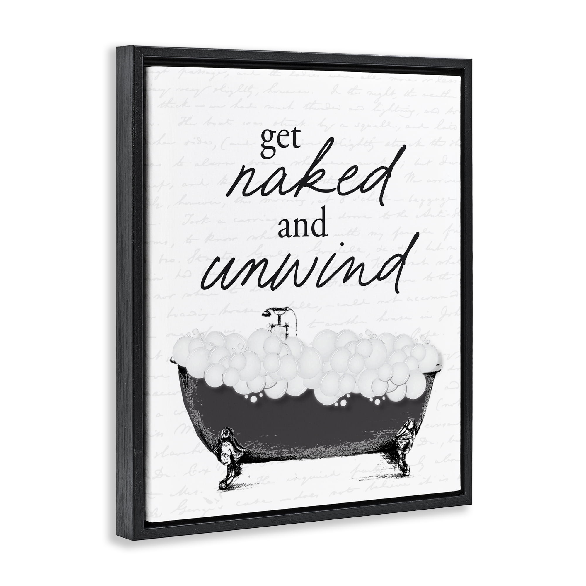Unwind Bubble Bath Black Framed Floater Canvas Wall Art, design by Lettered and Lined