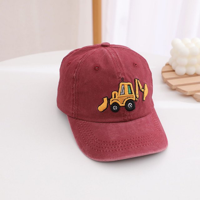 Venta al por mayor de gorras para niños, gorras de béisbol con dibujos animados de excavadora retro para niños y niñas, gorras lavadas de primavera y otoño