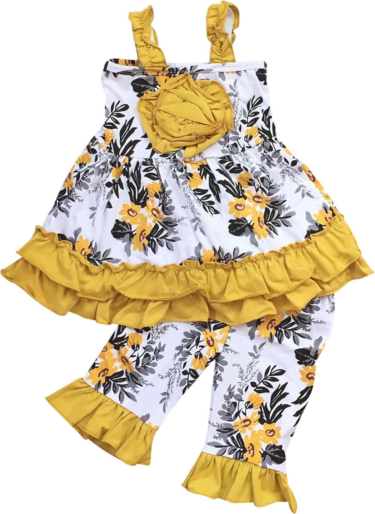 3-6 Months Ruffle Pants Noo Summer 3 Piece Outfit Bee Swing Top Hat