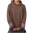 thumbnail image 4 of VBTAPA Womens Cute Graphic Hoodie Ribbon Bow Printed Hooded Sweatshirt Drop Shoulder Aesthetic Pullover Hoodies with Kangaroo Pocket Brown M, 4 of 5