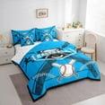 thumbnail image 3 of Feelyou Baseball Player Kids Bedding Comforter Set 7pcs, Modern Ball Game Queen Bedding Sets, Blue Cartoon Sports Theme Reversible Queen Sheet Sets, Luxury Bedroom Decor, 3 of 7