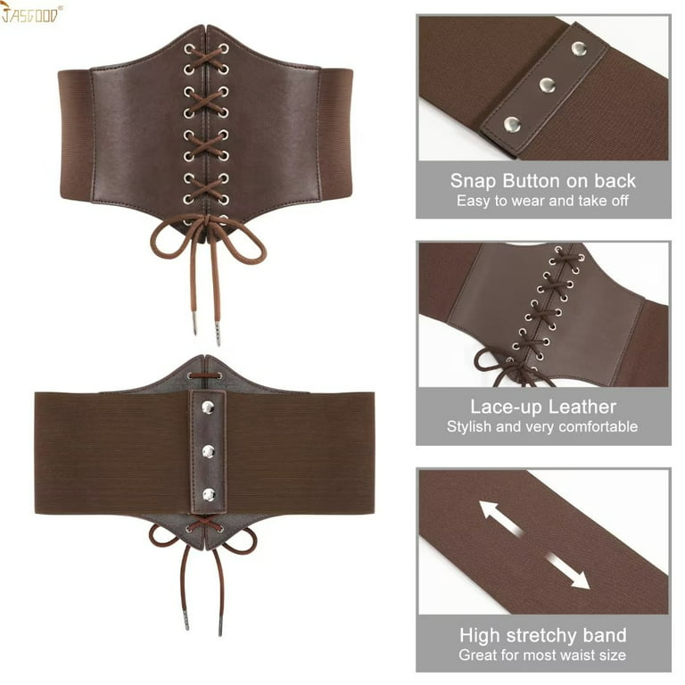 JASGOOD Ladies Brown Corset Wide Belts for Women Lace-up Tied