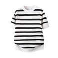 thumbnail image 3 of LEKWK Mens Striped Shirt Crewneck Horizontal Short Sleeve Lightweight Tops Ribbed Knit Breathable Tees Relaxed Fit Casual Retro Daily Vacation Summer Tops White XL, 3 of 5