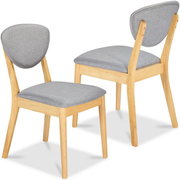 Best Choice Products 2-Piece Mid-Century Modern Wood & Upholstered Dining Chair Set - Oak/Light Gray