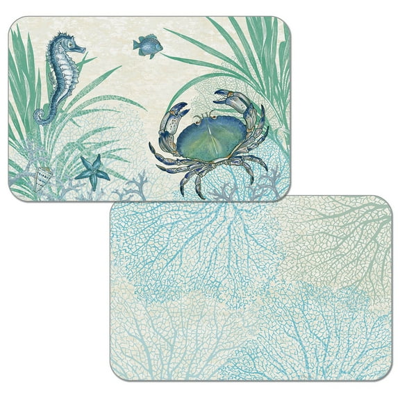 Wipe-Clean Reversible Decofoam Placemats, Oceana, Set of 2, Made in The USA