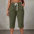 thumbnail image 4 of Ruimatai Women Capri Cropped Pants High Waist Drawstring Elastic Waistband Side Pockets Ribbed Textured Loose Casual Summer Trousers, 4 of 9