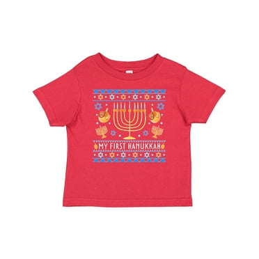 Inktastic My 1st Hanukkah Sweater Style Design Menorah and Dreidels Boys or Girls Baby T-Shirt