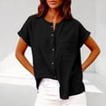thumbnail image 4 of Fabrcox Womens Linen Tops Short Sleeve Loose Lightweight Women's Button Down Shirt Trendy Travel Beach Spring Summer Blouses for Women with Pocket, 4 of 7