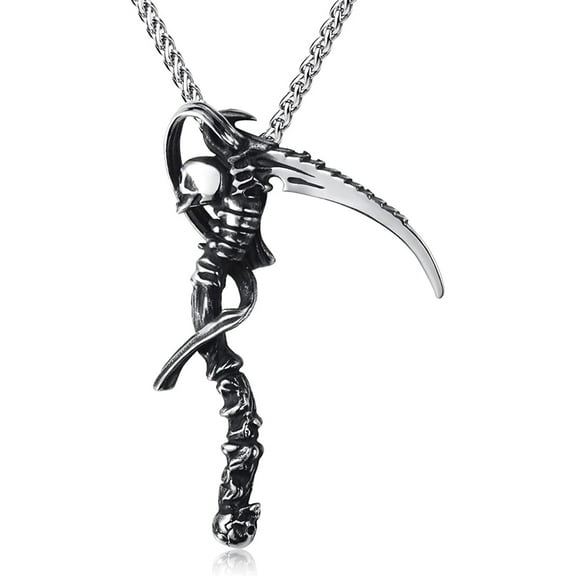 ZMY Home Stainless Steel Party Jewelry Long Chain Edgy Reaper Scythe Pendant Necklace for Men