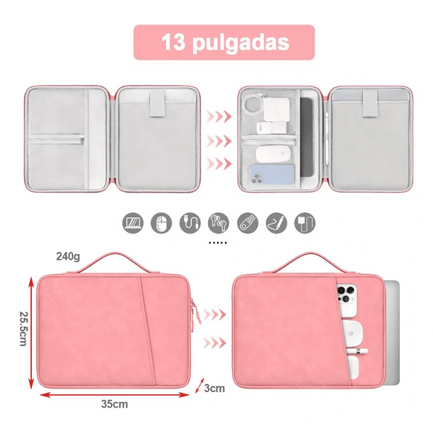 Funda Para Laptop Impermeable Maletin Tableta 13 Pulgadas, Rosa