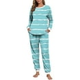 thumbnail image 3 of FAHXNVB Fleece Pajama Sets for Womens 2 Piece Soft Warm Fluffy Fuzzy Pajama Set Cute Striped Long Sleeve Cozy Winter Pj Outfits with Pockets, 3 of 6
