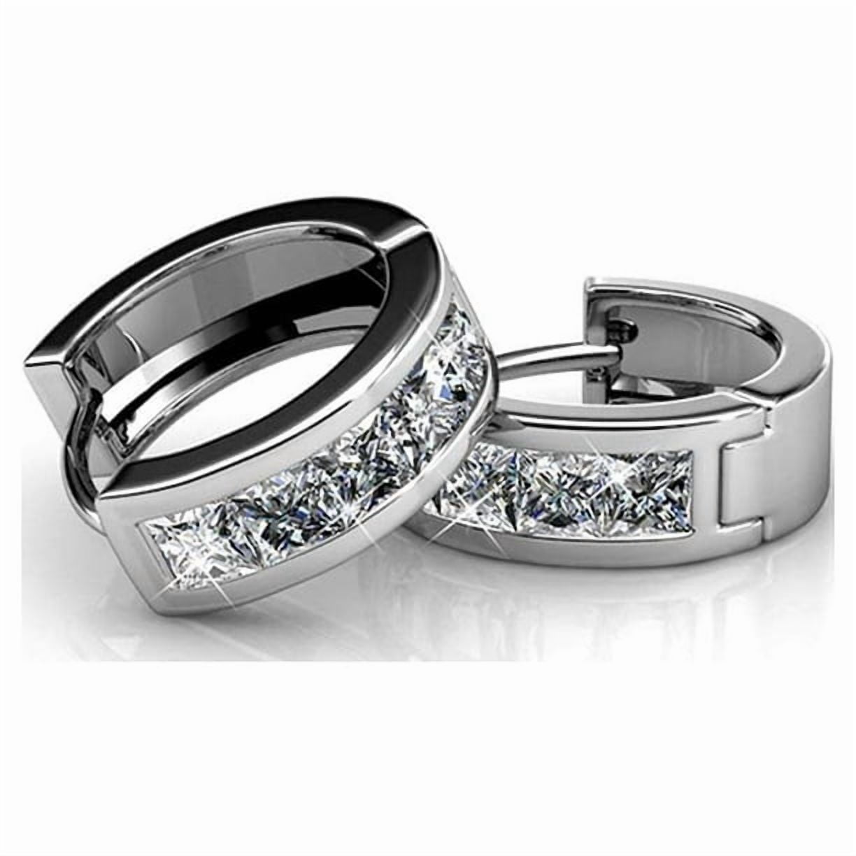 Cate & Chloe Pack of 3 - Giselle 18k White Gold Plated 15mm Hoop Earrings with Swarovski Crystals for Women