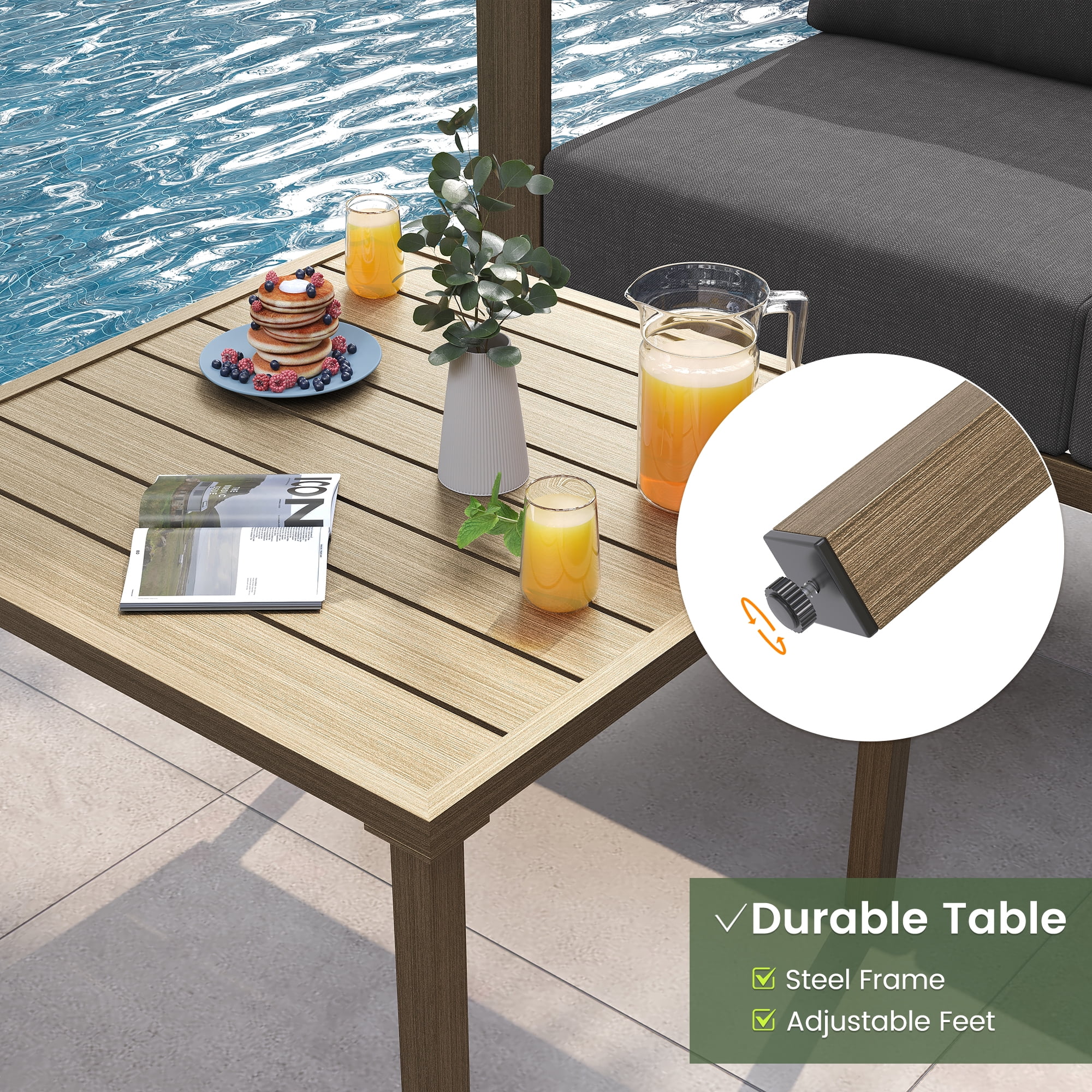 ELPOSUN 6 Pieces Patio Furniture Sets with 6" Thick Olefin Cushions, Faux Wood Metal Outdoor Sectional Furniture L Shape Patio Conversation Sets for Garden, Backyard Gray