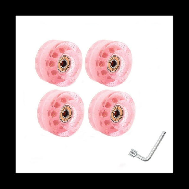 Roues de Patin à Roulettes 32 x 58mm 82A 4 Pcs avec Roulements pour Usage Intérieur Ou Extérieur, avec Clé Accessoire de Patin Portable, 4 x Roues de Chaussure de Patinage 1 x Clés, Rose