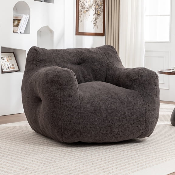 Noble House Nexo Plush Stuffed Memory Foam Bean Bag Sofa, Large Comfy Lounger with Armrest for Living Room, Dark Gray