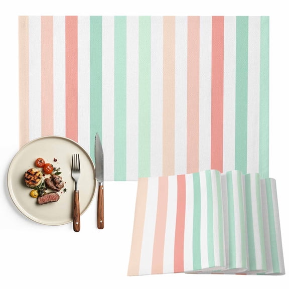 Placemats Set of 6, Pink Green Stripes Place Mats Lines Striped Tablemats Washable Placemat Table Decoration for Kitchen Table Dinner Party Home Decor Indoor Outdoor 13x19 Inch