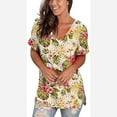 thumbnail image 3 of Cyber&Monday Deals Womens Tops Summer 2022,Summer Floral Tops for Women Classic V Neck Tshirts Short Sleeve Cute Tops Casual Loose Tunics Blouse, 3 of 6