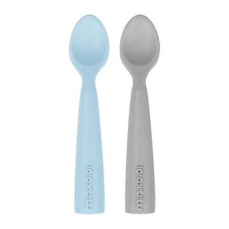 MinikOiOi Scoopers - Mineral Blue / Powder Gray 100% Food Grade Silicone Scoopers 2Pc Toddler Spoon Baby Training Spoon 6 Months + BPA-Free Gentle On Teething Gums Dishwasher Safe