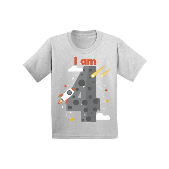 Awkward Styles Fourth Birthday Baby Shirt Space 4th Birthday T-shirt I Am Four B-day Toddler Shirt for Boys Girls Cute Rocket Kids Birthday Shirt 4 Years Old Looks