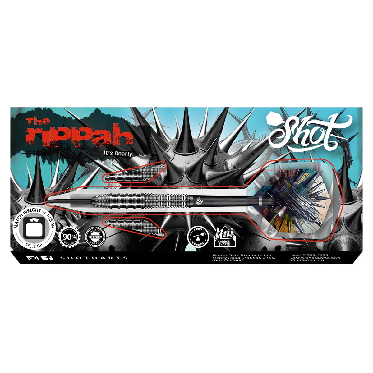 Shot Gnarly Rippah Steel Tip Dart Set-90% Tungsten Barrels-23gm
