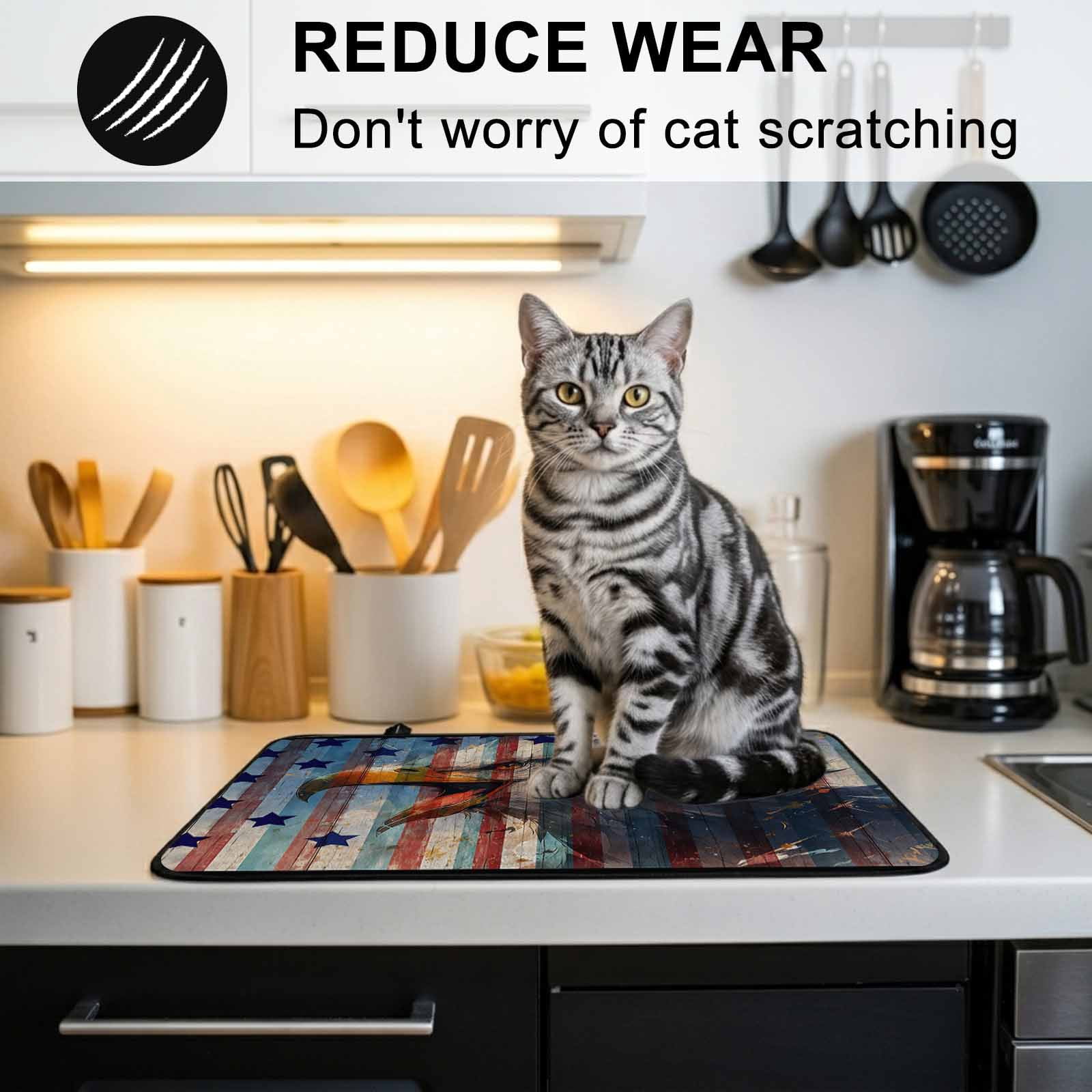 Eagle Stove Top Cover for Electric Stove, Heat-proof & Non Slip Glass Top Stove Cover Protector, American Flag Blue Star Red Blue Striped Vintage Wooden Kitchen Flat Cooktop Rubber Mat 24x21 Inches