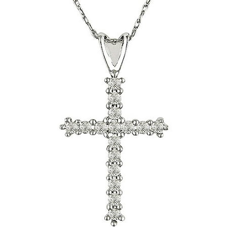 Miabella 1/4 Carat T.W. Diamond Studded Cross 10kt White Gold Pendant, 17