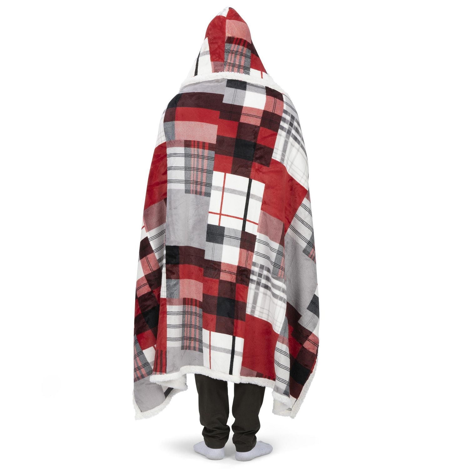 Safdie & Co. Premium Ultra Soft Flannel Hoodzy Hooded Throw Blanket with Sherpa Plaid Patchwork