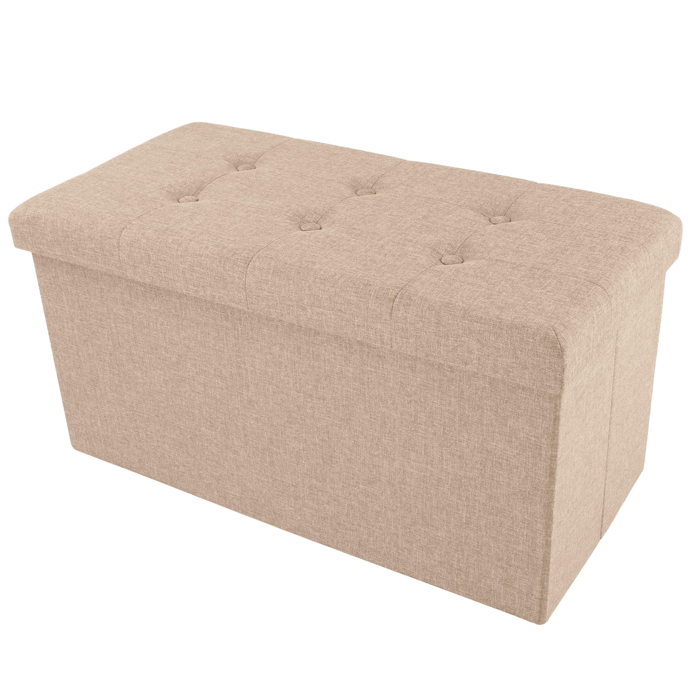 Beige/Cream Tufted Collapsible Table Leather Bench  Ottoman w/ Storage 