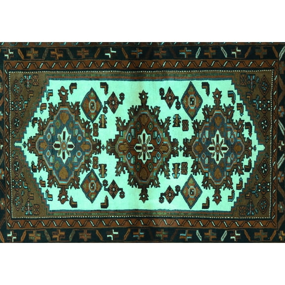 Ahgly Company Machine Washable Indoor Rectangle Persian Turquoise Blue Traditional Area Rugs, 5' x 7'
