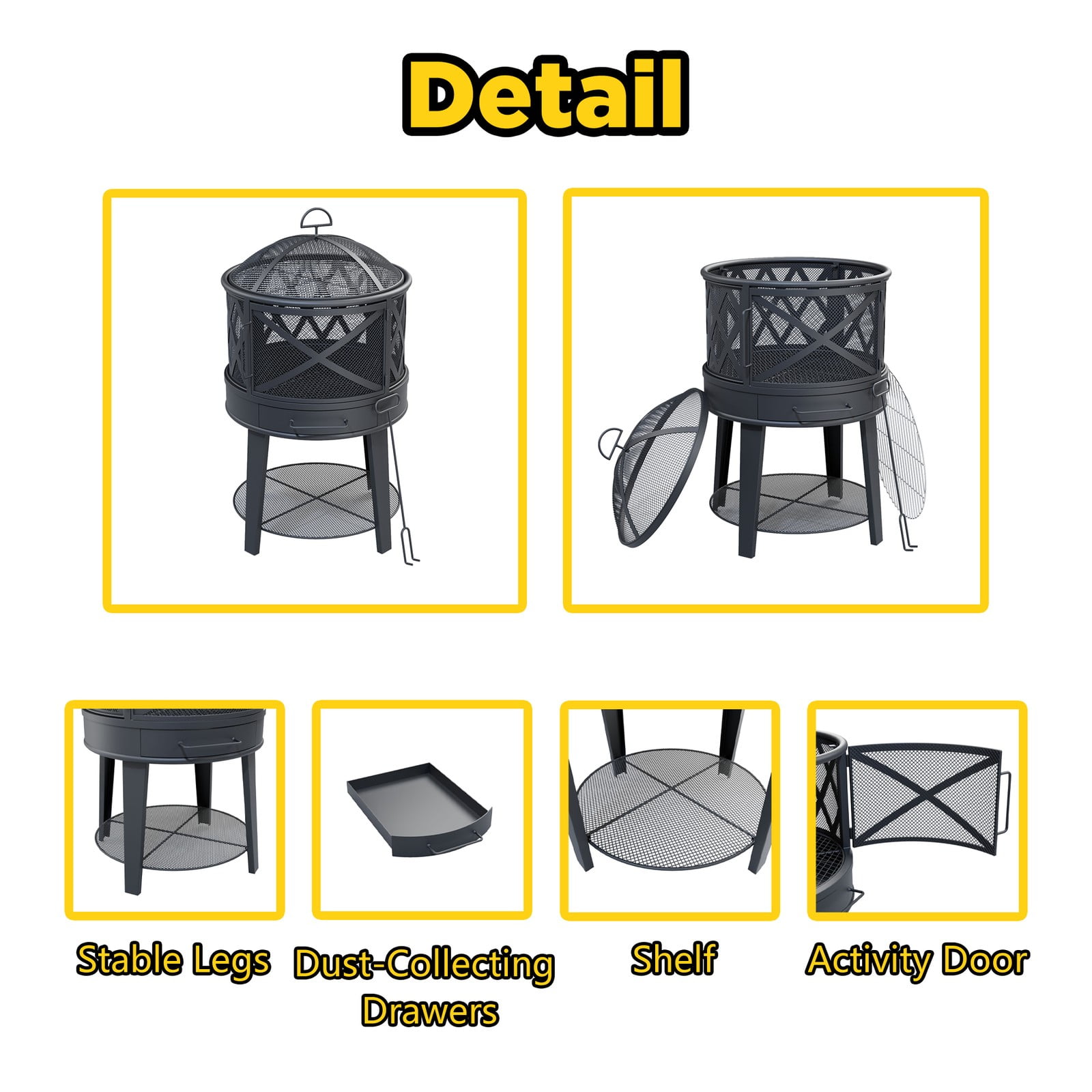 2-in-1 Wood Burning Fire Pit & BBQ Grill with Cover & Poker - Outdoor for Patio