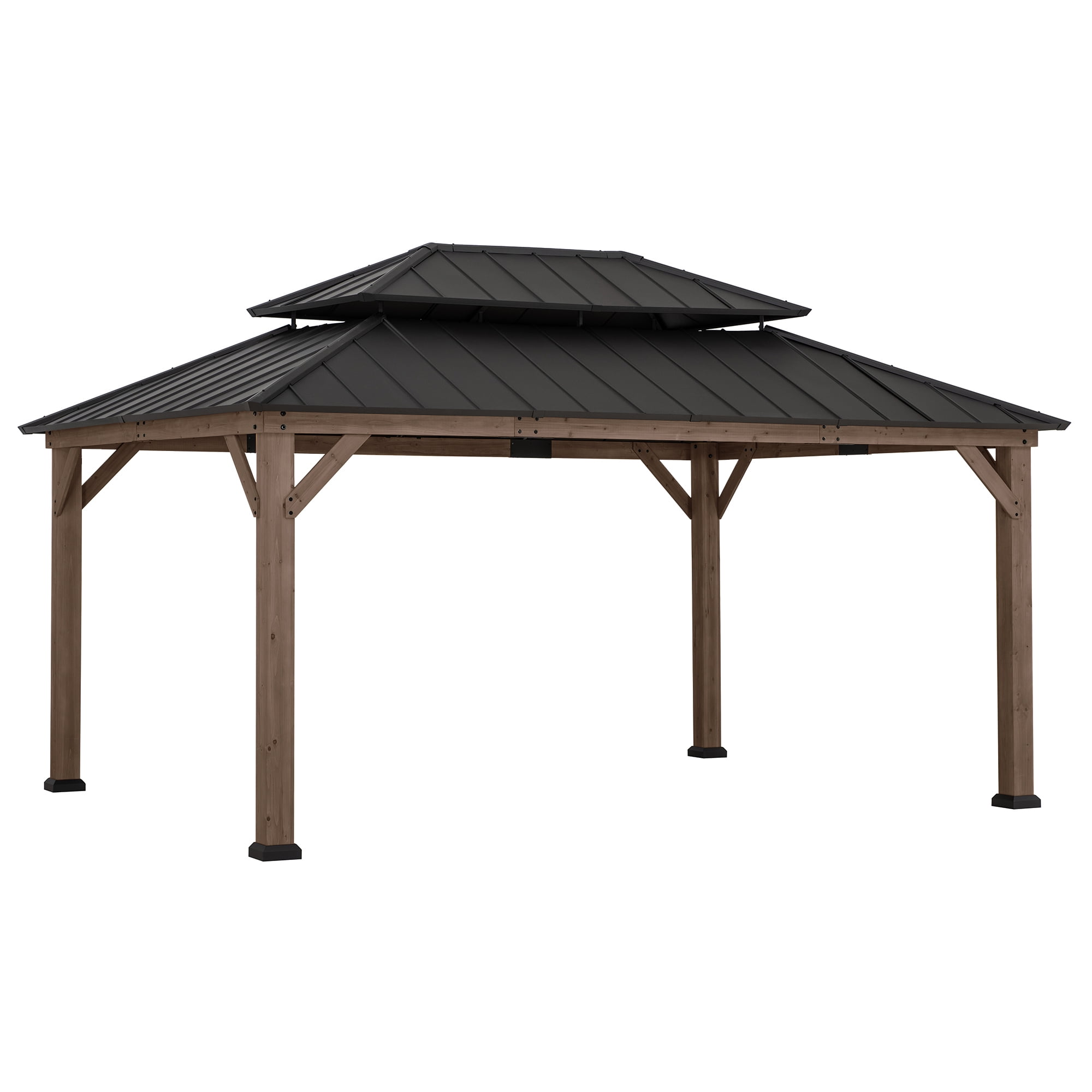 Sunjoy 12x16 Outdoor Cedar Wood Gazebo with Galvanized Steel Roof, Mosquito Netting