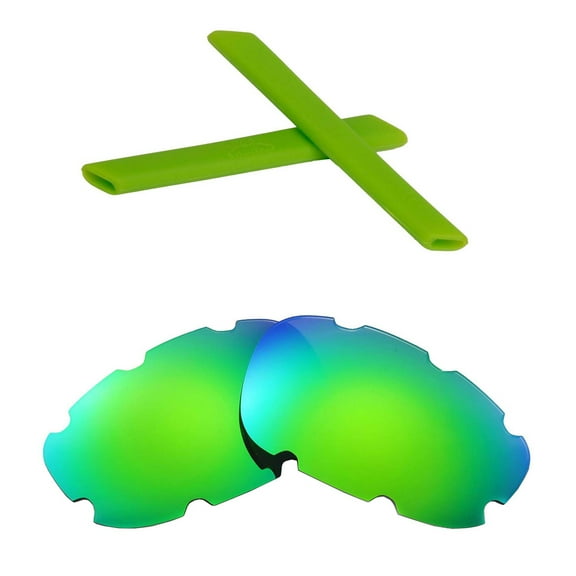 Walleva Emerald Polarized Vented Replacement Lenses And Green Earsocks For Oakley Split Jacket OO9099 Sunglasses