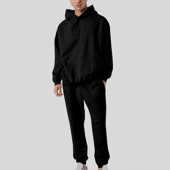 guisaled Men's Tracksuit 2 Piece Set Hoodies And Sweatpants Athletic Jogging Suits Fashion Solid Color Fleece Warm Casual Sweatsuits