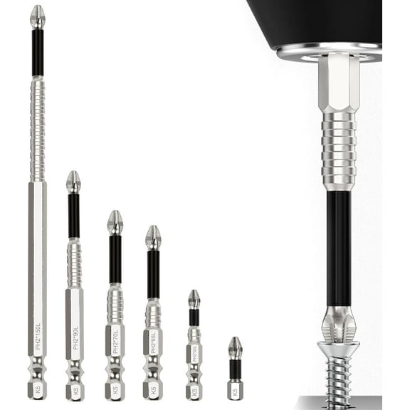 6Pc High Magnetic Screwdriver Drill Bit Set,Strong Magnetic Durability Screwdriver Drill Bit Set,Universal Anti-Slip Magnetic Electric Screwdriver Set,Magnetic bit,25 50 65 70 75 90 100 120 150mm