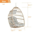 thumbnail image 6 of Hanging Egg Chair,Outdoor Rattan Wicker Hammock Basket Chair Without Stand,Patio Hammock Indoor Egg Chair with Cushion,Hanging Swing Chair for Porch, Garden, Bedroom, Balcony,Light Gray, 6 of 9