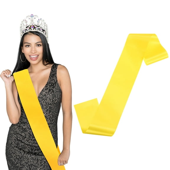 Uxcell 1-Pack Blank Satin Sash, 3.8"/95mm Party Accessory Sashes for Wedding/Birthday/Party Decorations/DIY /Graduation [Yellow]
