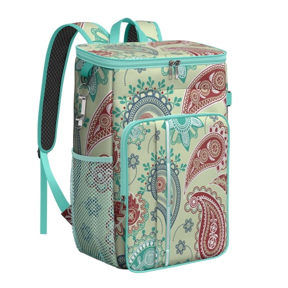 Colorful Geometric Insulated Cooler Backpack - Leakproof 20L Soft Cooler Bag with Padded Straps, Ideal for Hiking, Picnics & Travel