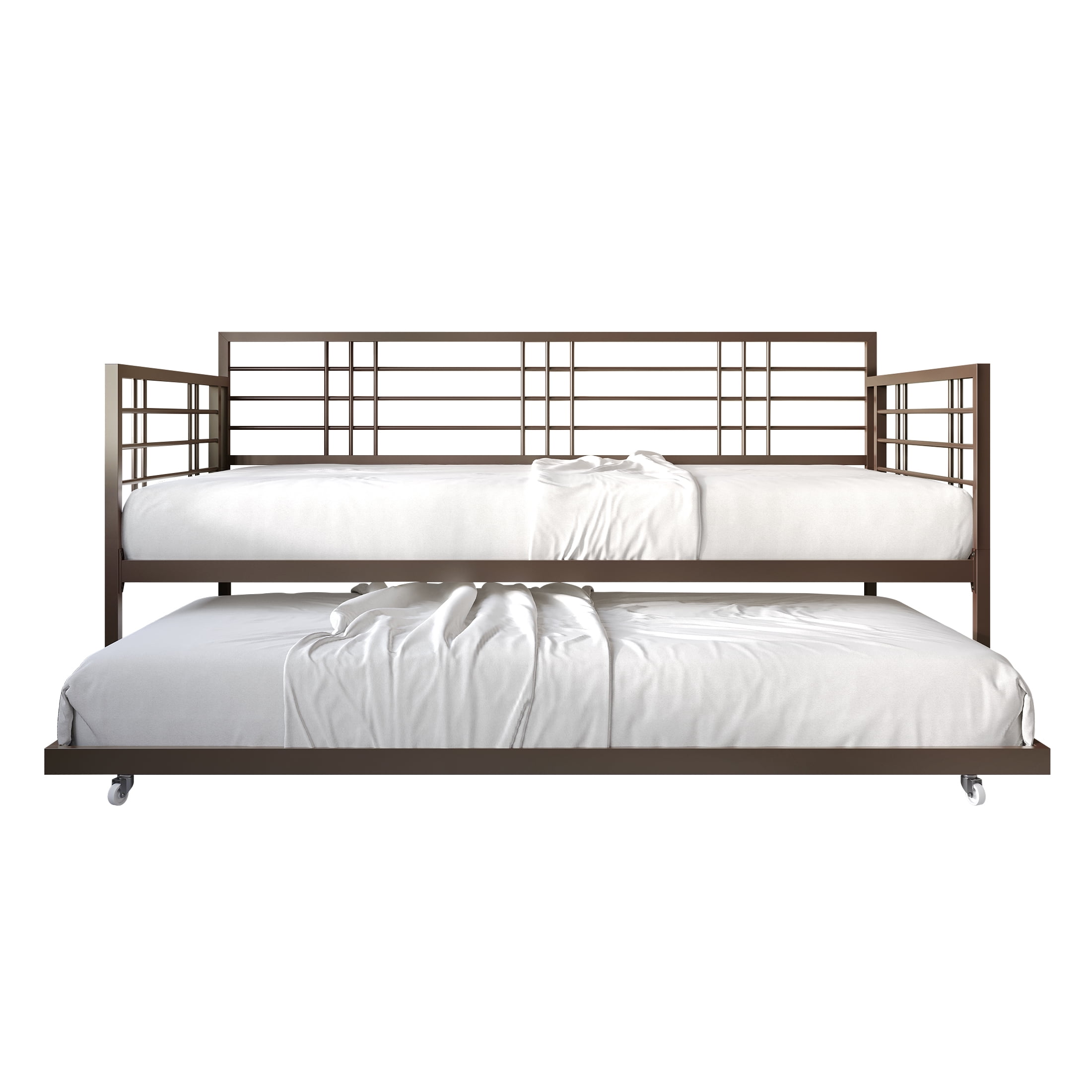 Castle Place Elegance Metal Twin Daybed with Trundle, Brown