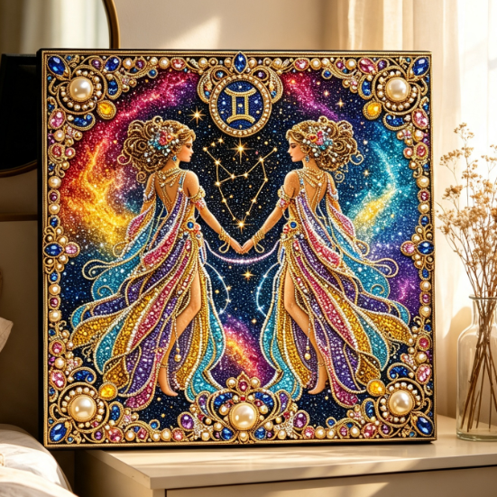 12 Zodiac Signs Pearl Art Kit Complete DIY Pearl Painting Supplies Beginner Friendly Astrology Artwork for Home Ornament Birthday Gift Choice (Gemini)