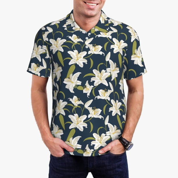 Fotbe Lilies Flowers Camiseta Polo de Golf para Hombre con Estampado – Camisa Deportiva Transpirable con Cuello Abotonado-3X-Large