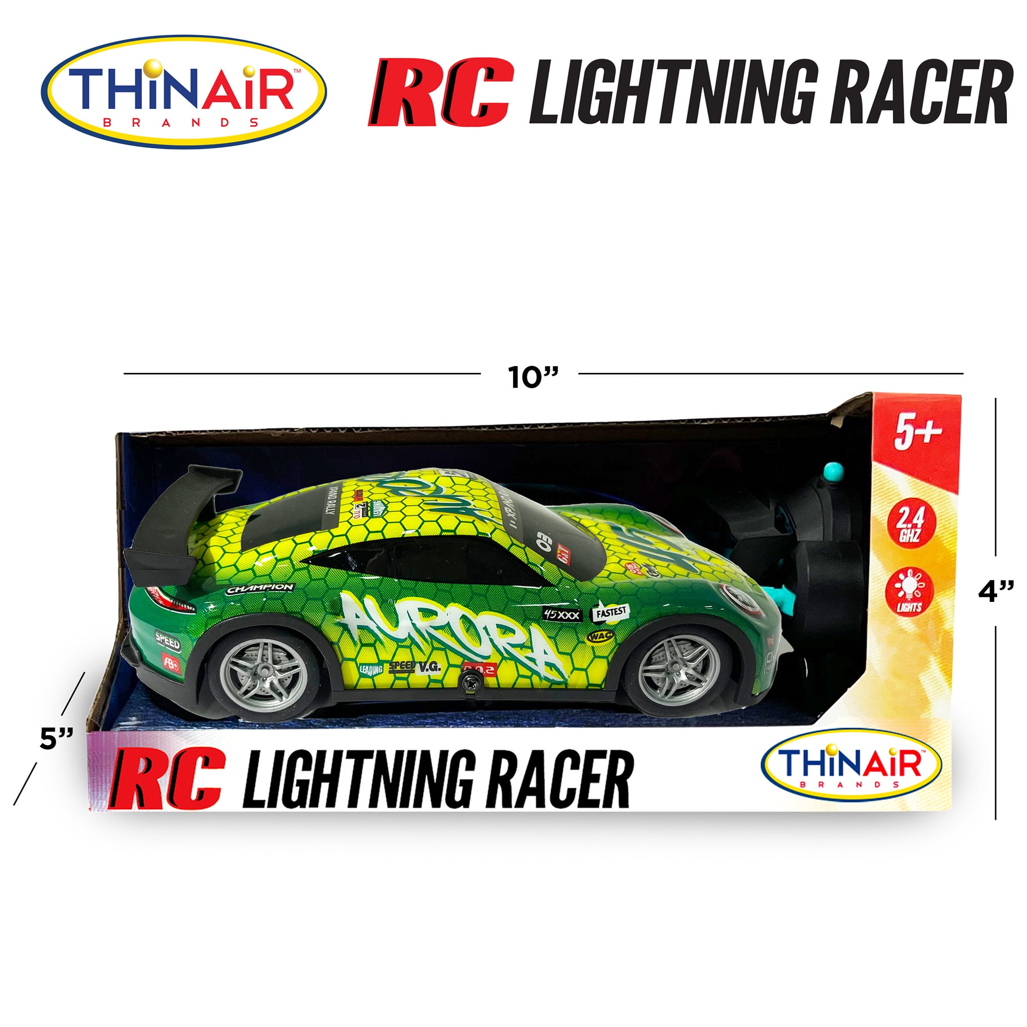 Hyper Drive: RC Lightning Racer - Green & Yellow - Light-Up Remote Control Car, High-Speed Play Vehicle, LED Lights, 2.4 GHz, 1:40 Scale, Kids 5+