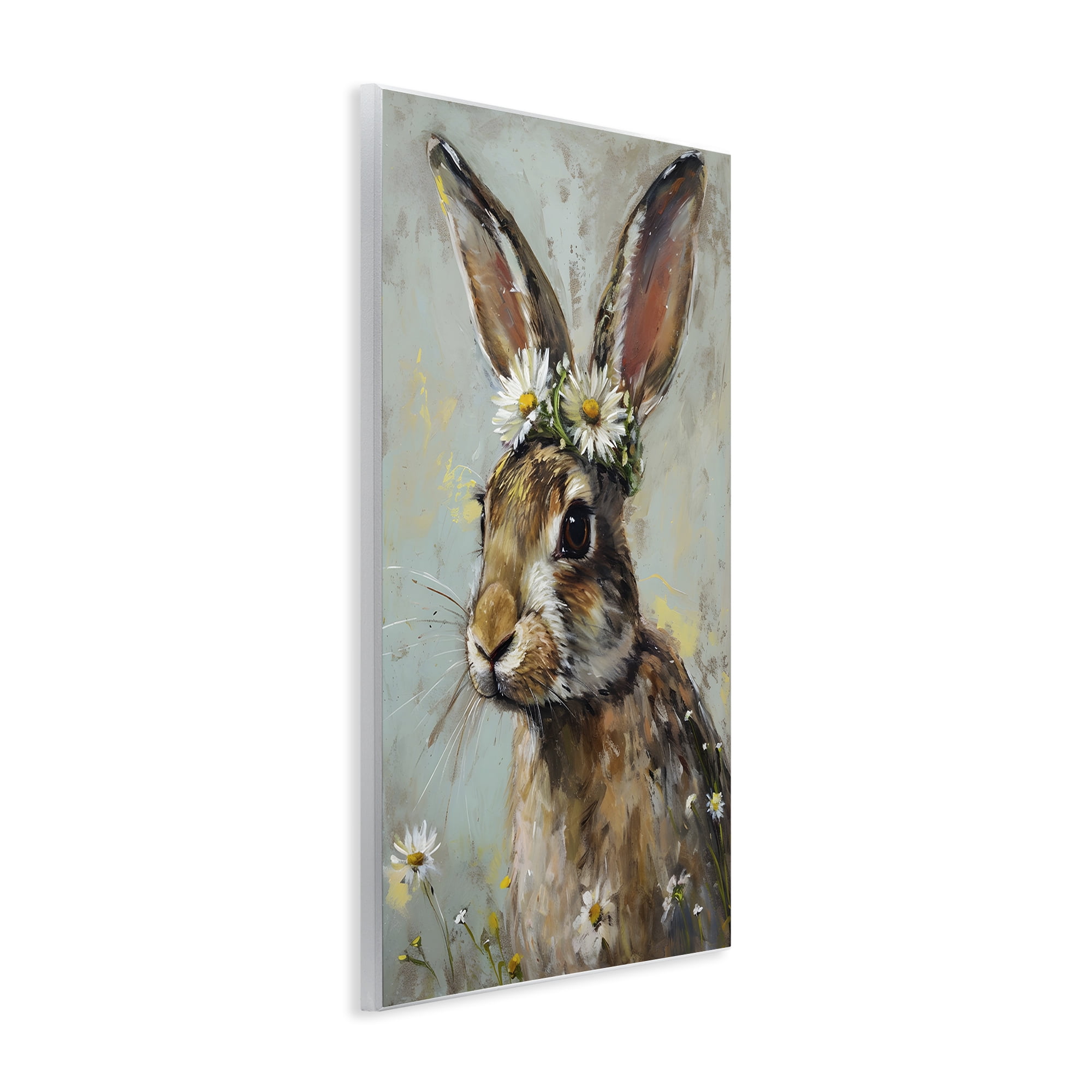 Stupell Industries Bunny & Daisy Crown Animals & Insects Painting Unframed Art Print Wall Art, 13 x 19