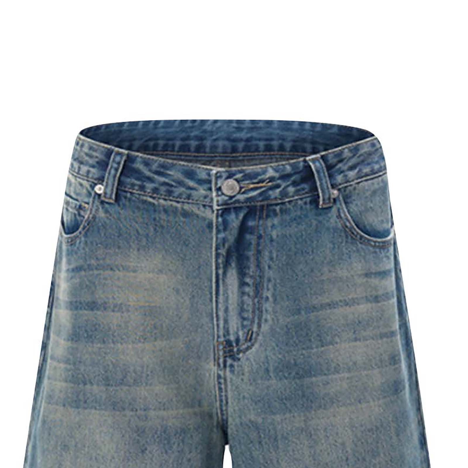 Mens Baggy Jean Shorts Loose Fit Long Denim Shorts Vintage Washed Below Knee Jorts Streetwear Hip Hop