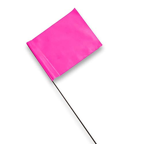 Marking Flags 4 x 5Inch Flag on 15Inch Steel Wire Neon Pink, 100