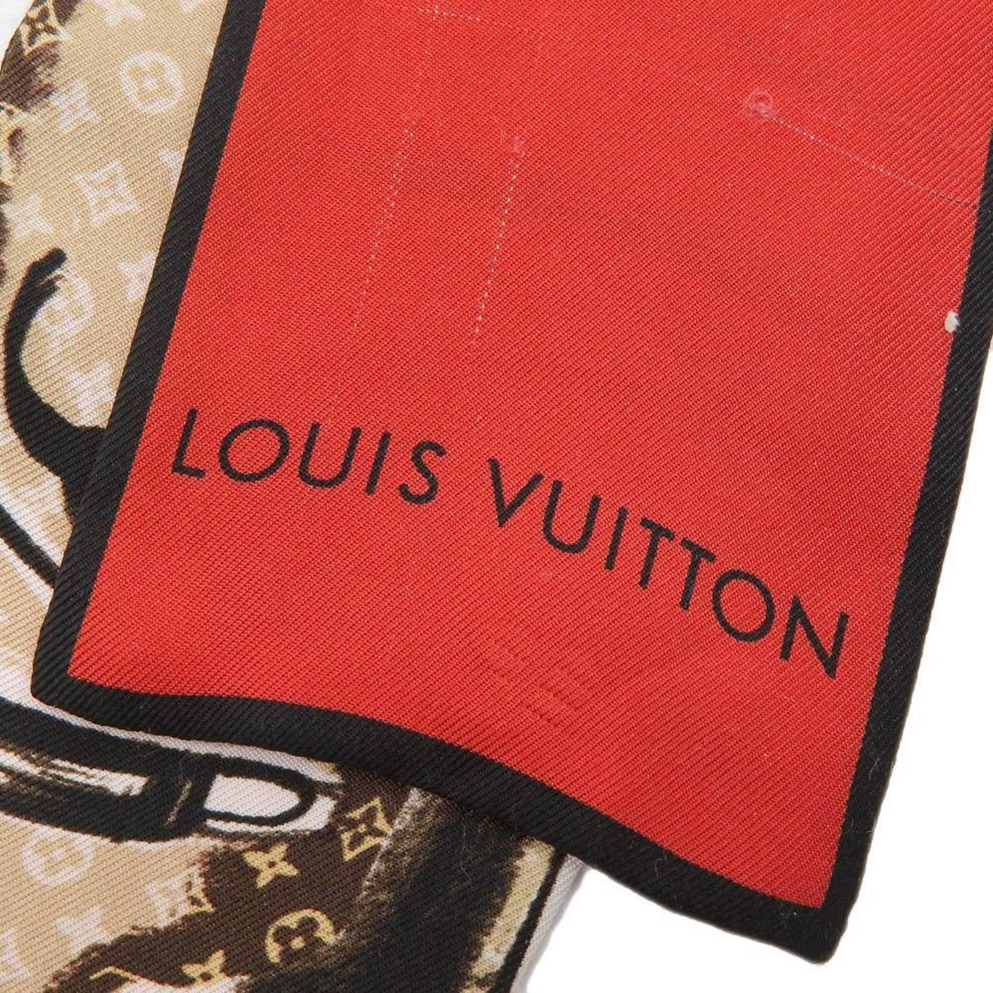 Authenticated Used Louis Vuitton LOUIS VUITTON Scarf Ribbon Bandeau Silk  Gray x White Women's M77442 