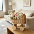 thumbnail image 6 of Woven Rattan Stroller Shaped Flower Basket with Handle, Vintage Wicker Baby Carriage Planter for Photography Props, Wedding Parties, Home Decor, 6 of 6