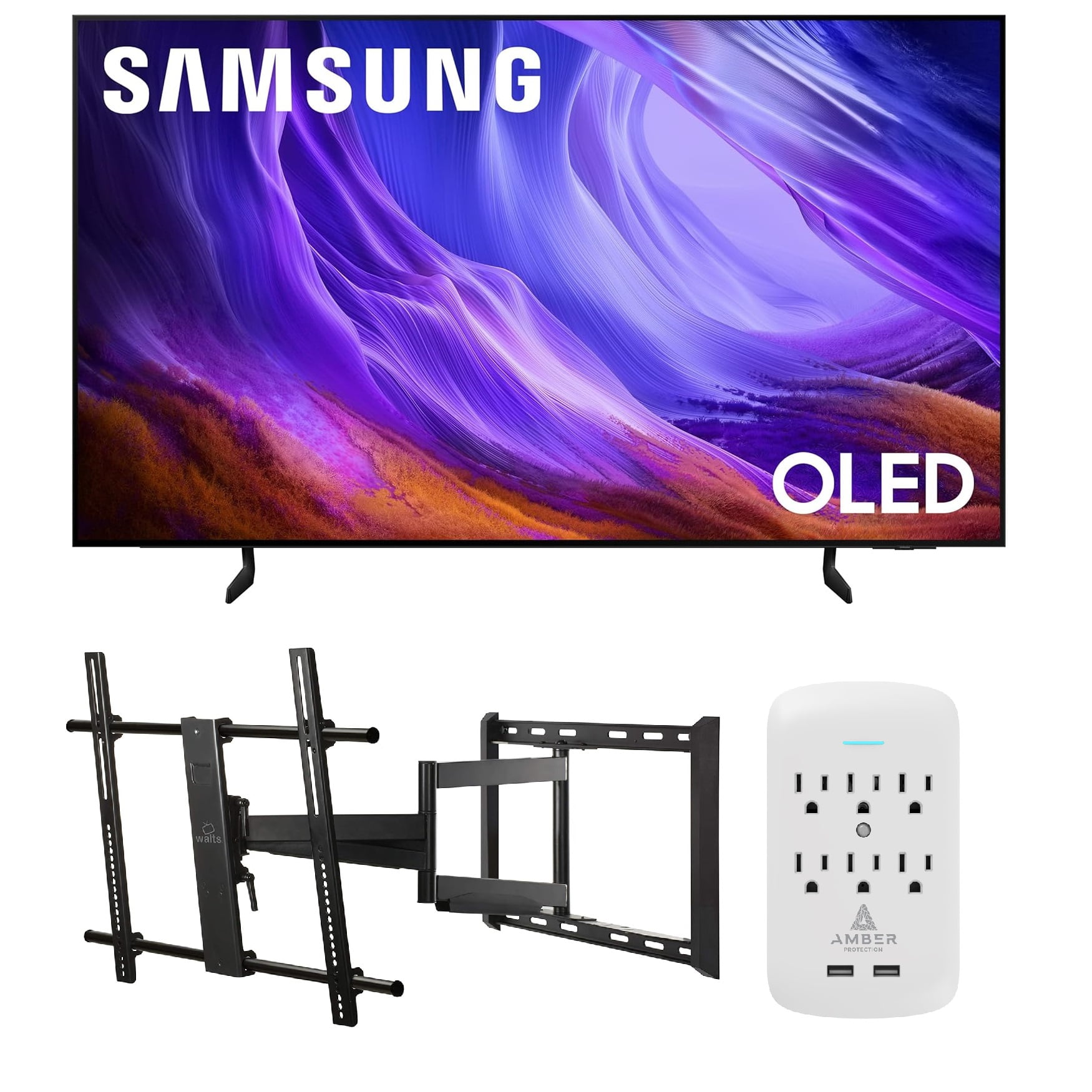 Samsung QN83S85HAEXZA 83" 4K OLED Smart TV with Dolby Atmos with a WaltsTV Large/Extra Large Full Motion Mount for 43"-90" Compatible TVs & an Amber Protection 6-OUTLET-SURGE Surge Protector (2026)